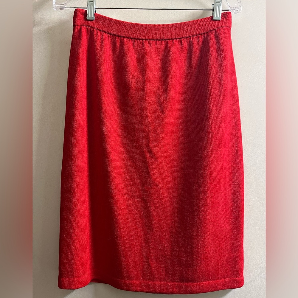 St. John Red Santana Knit Wool Rayon Women's Skirt 8